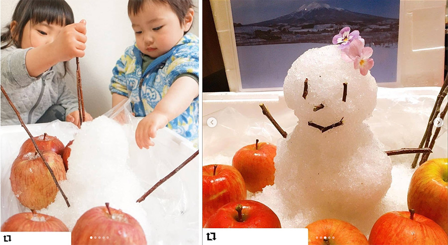 過去にInstagramに投稿いただいた当選者が届いた雪を楽しむ様子